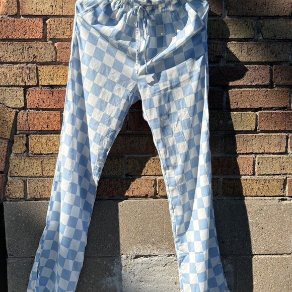 Blue & White Checkerboard Pants – Elastic Waist - Picture 2 of 3